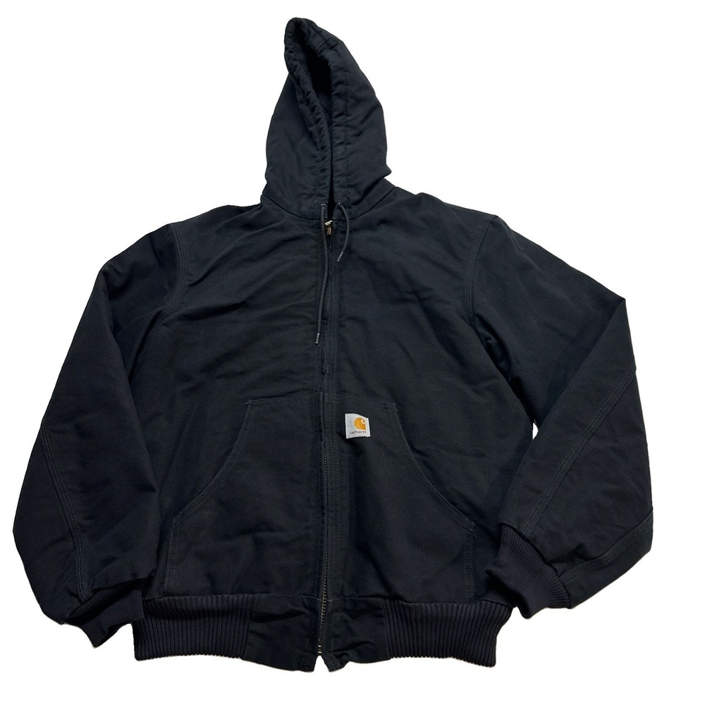 Vintage Carhartt Hooded Jacket J140 BLK Sz Small Black Quilted Lined Duck Active